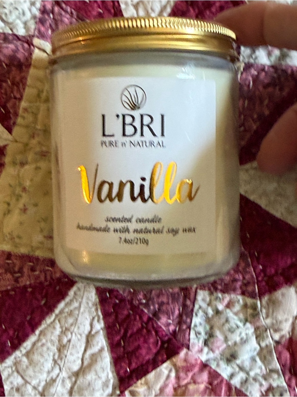 L'BRI Vanilla Scented Candle - White Jar with Gold Lid